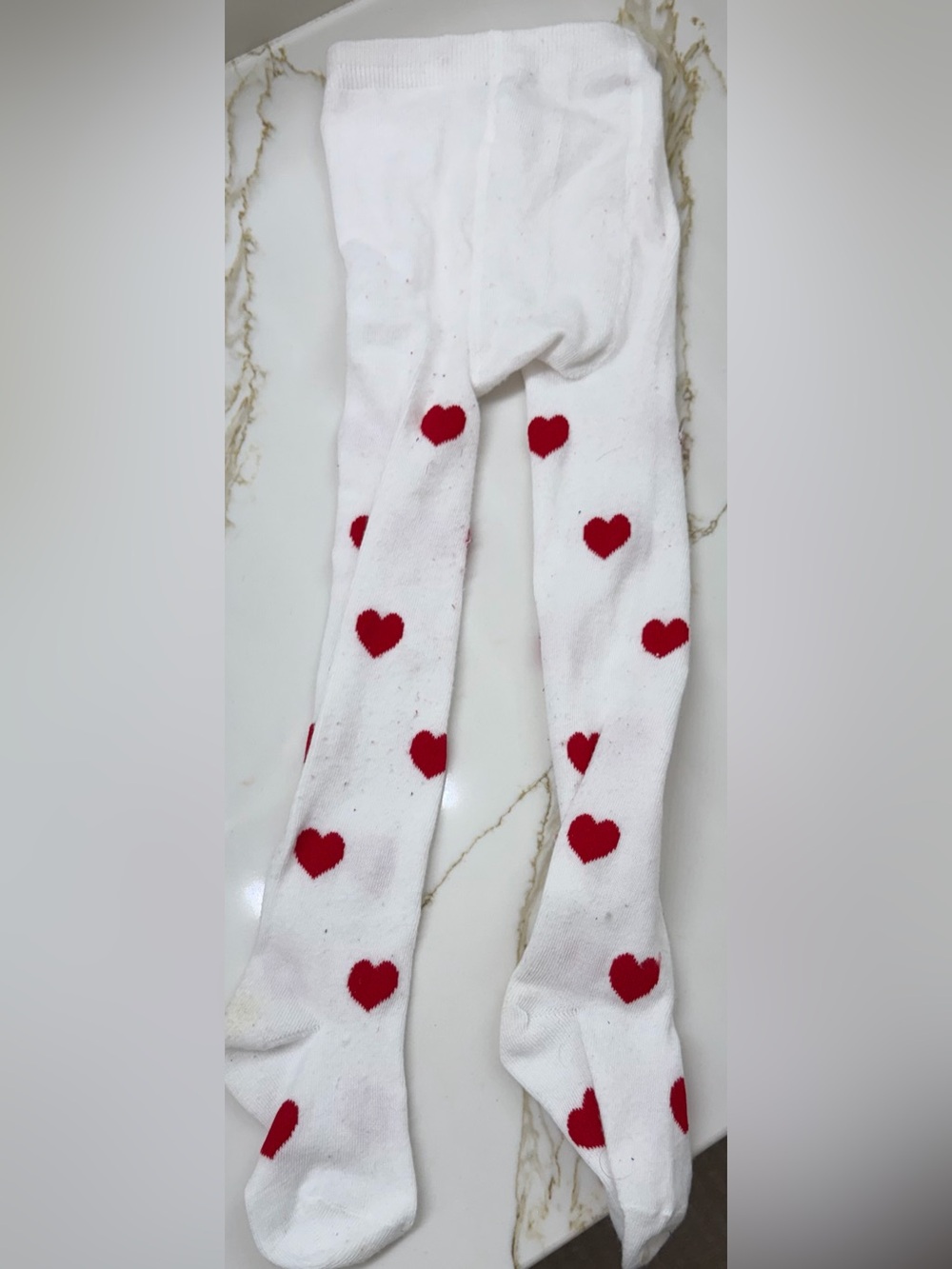 White Kids Tights with Red Heart Print